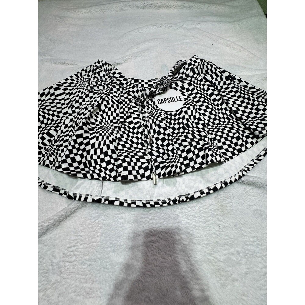 Capsulle Checkered Black/white Illusion Mini Skirt Sz L Ruffles  Y2K Grunge Wine